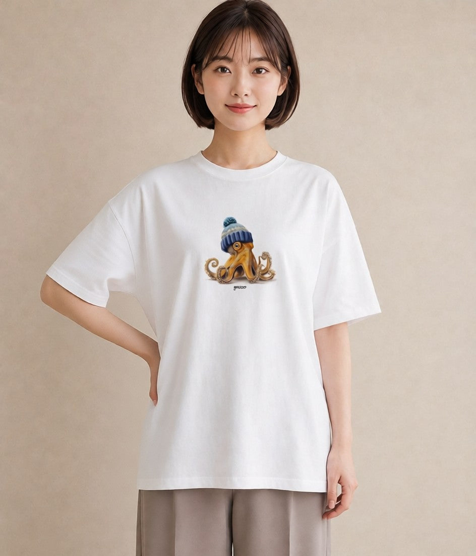 プリントTシャツ レディース イカ 海の生き物 海 イラスト ラフ 女子会 お揃い 白T
