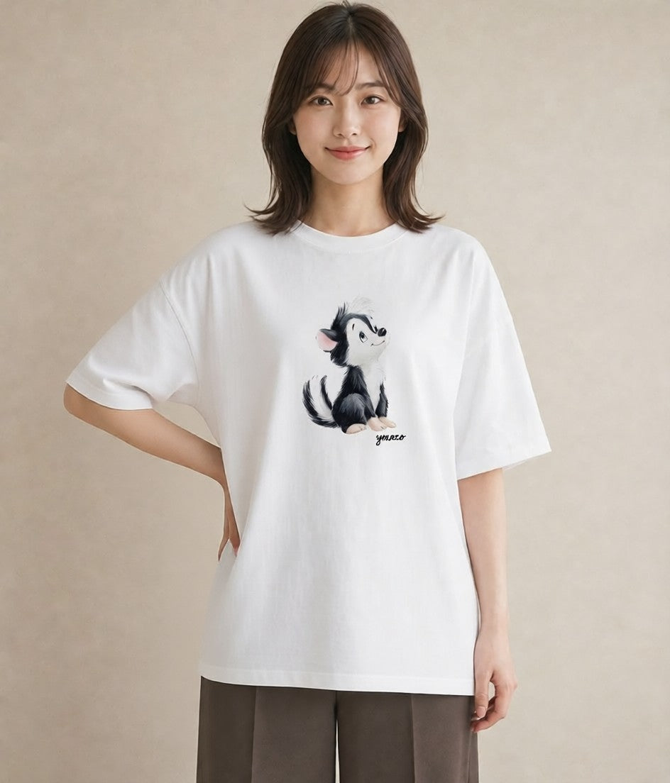 プリントTシャツ レディース 子犬 犬 いぬ イラスト きれいめ 在宅 公園 白T