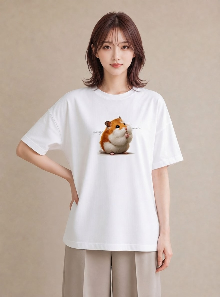 グラフィックTシャツ レディース モルモット ペット 動物 イラスト シンプル 休日 ペアコーデ 白T