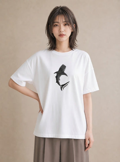 半袖Tシャツ レディース ジンベエザメ 海の生き物 海 イラスト 個性的 秋コーデ おしゃれギフト 白T