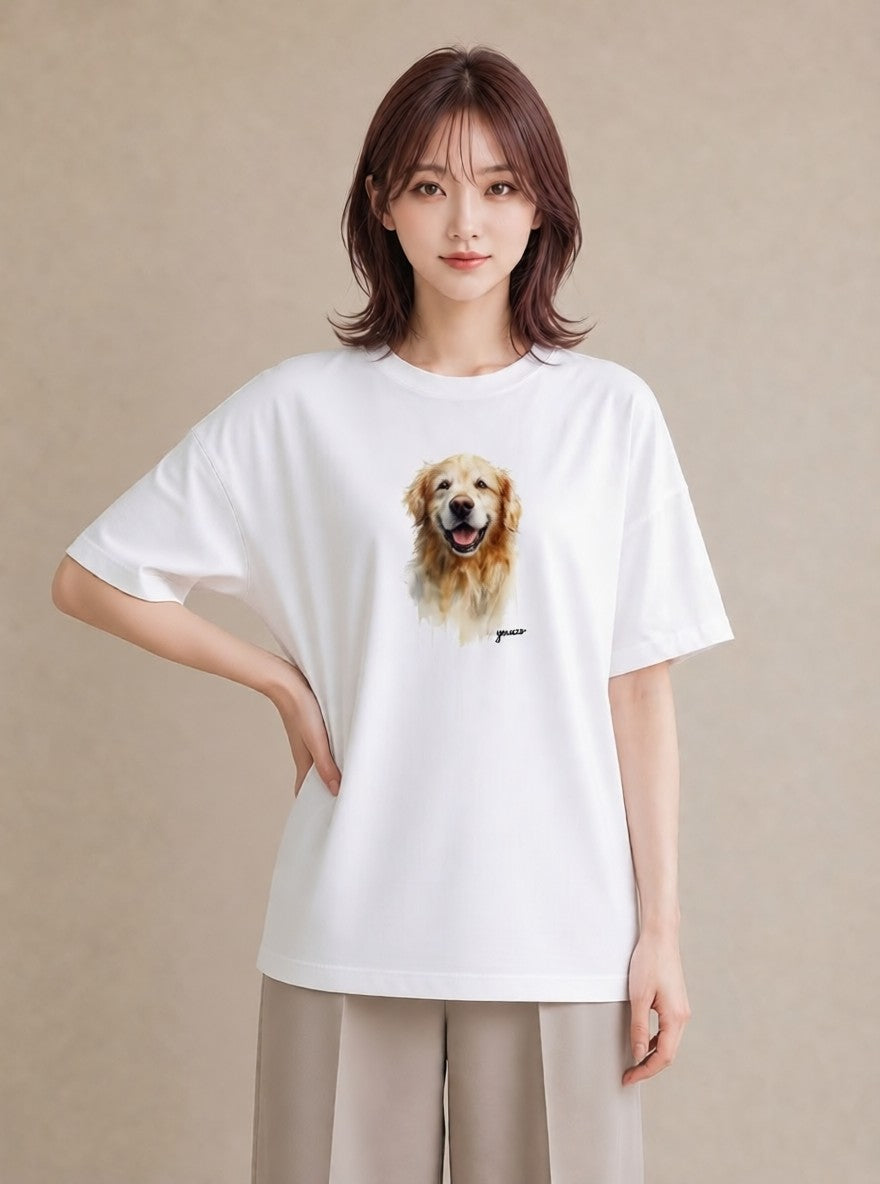 Tシャツ レディース ゴールデンレトリバー ゴールデン 犬 いぬ イラスト 普段使い 親子 20代 白T