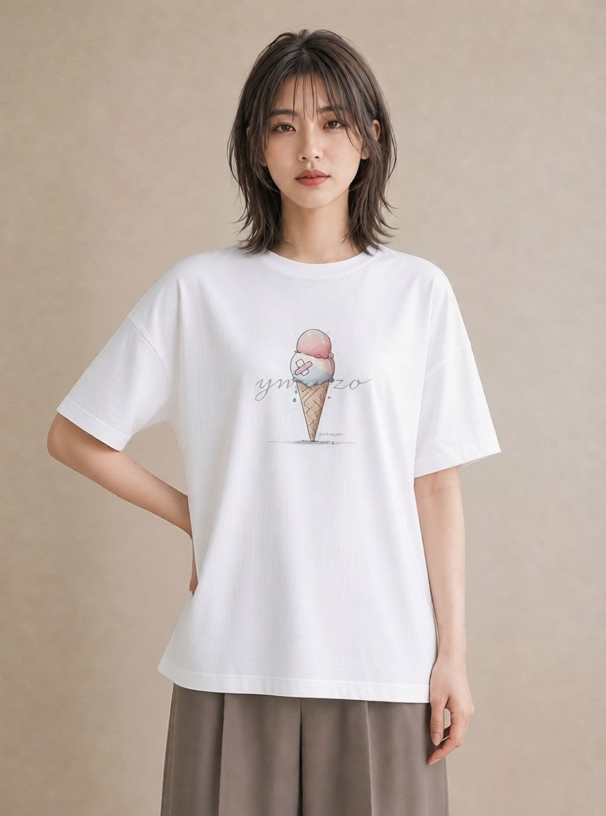 Tシャツ レディース ソフトクリーム 食べ物 フード イラスト こなれ感 ギフト 母の日 白T