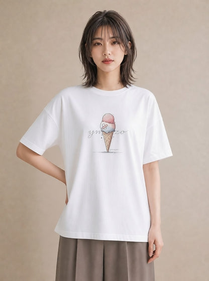 Tシャツ レディース ソフトクリーム 食べ物 フード イラスト こなれ感 ギフト 母の日 白T