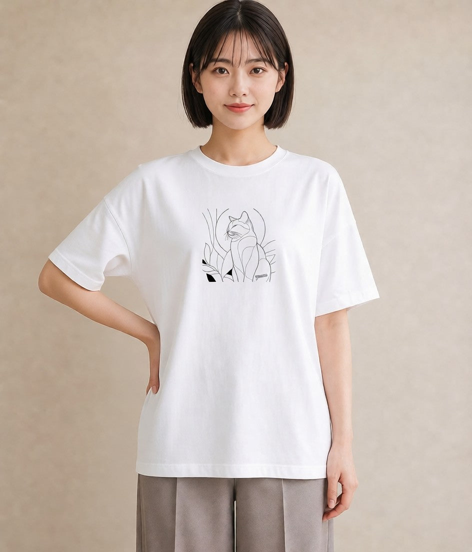 プリントTシャツ レディース 猫 ねこ ネコ イラスト カフェコーデ 送別ギフト 通勤 白T