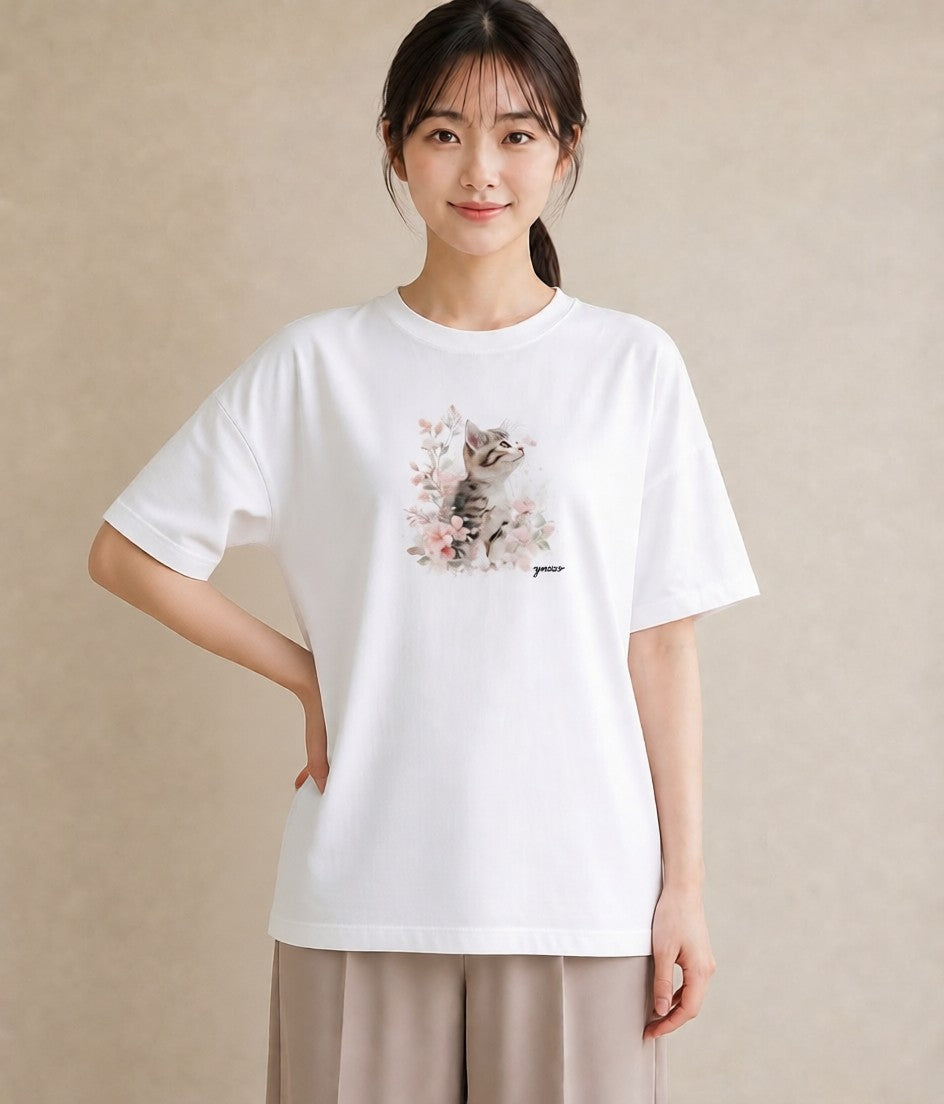 プリントTシャツ レディース ねこ 猫 ネコ イラスト 休日コーデ 友達ギフト 部屋着 白T
