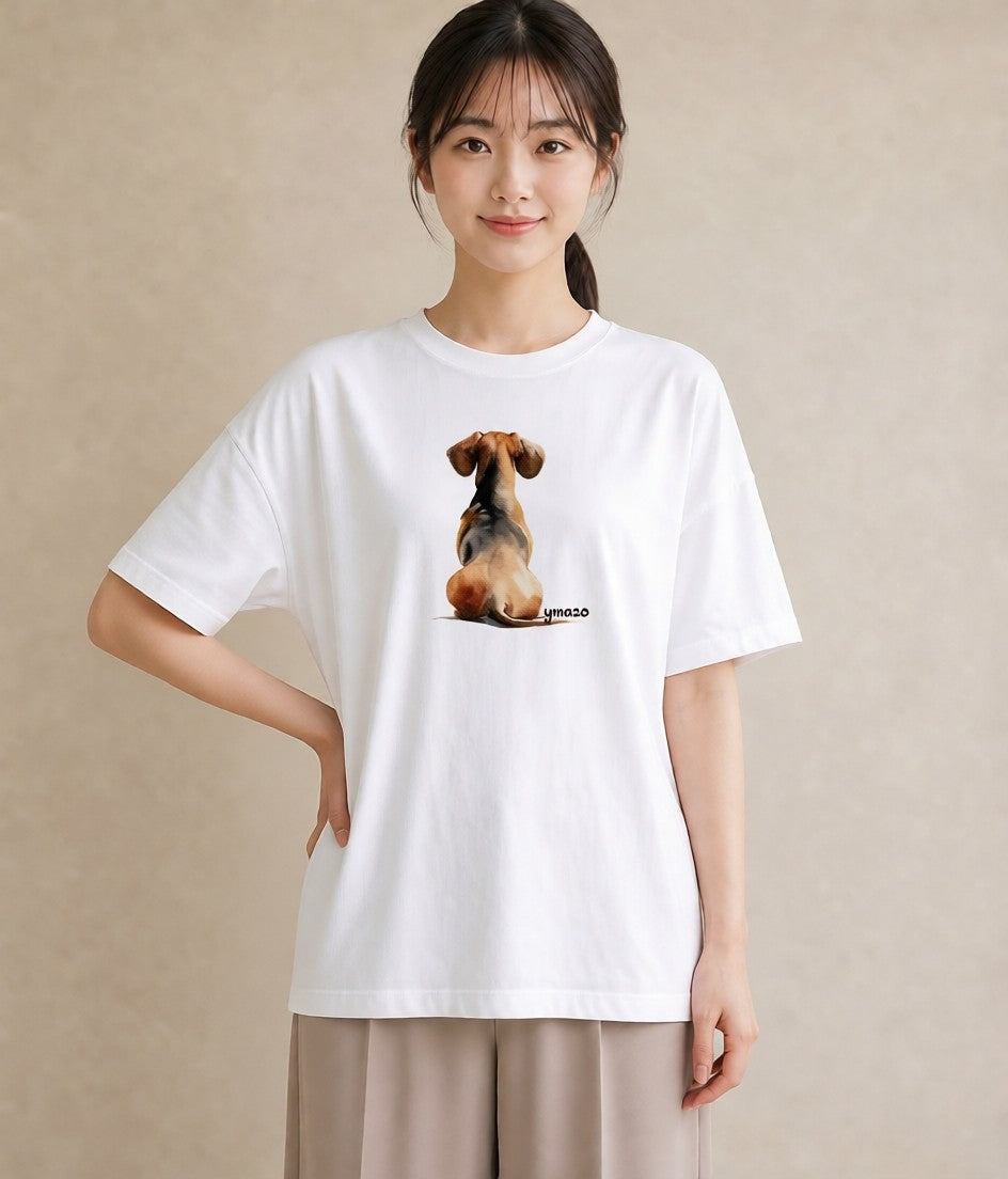 半袖Tシャツ レディース ミニチュアダックスフンド 犬 いぬ イラスト カジュアル ママ カフェ服 白T