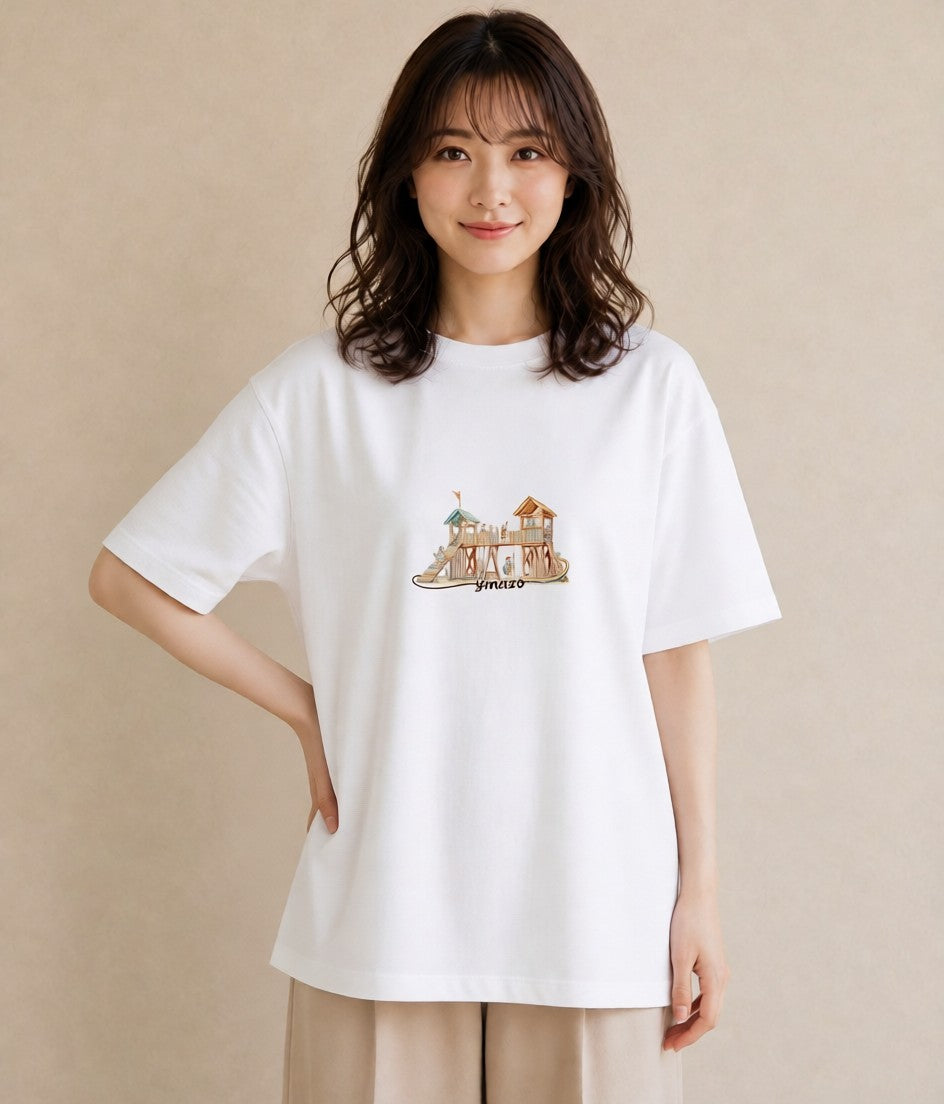 デザインTシャツ レディース 小川 橋 せせらぎ ナチュラル アンティーク イラスト カフェコーデ 姉妹 送別ギフト 白T