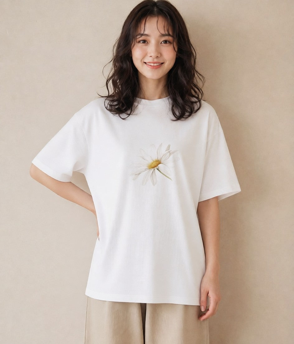 プリントTシャツ レディース デイジー 花 花柄 イラスト 水彩風 女性向けギフト 散歩 白T