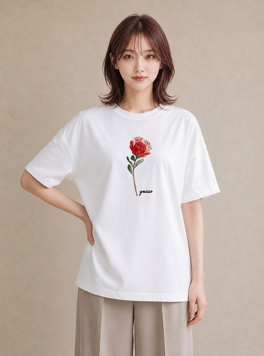 半袖Tシャツ レディース ポスト 野の花 レトロ ナチュラル アンティーク イラスト 上品 休日 ペアコーデ 白T