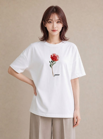 半袖Tシャツ レディース ポスト 野の花 レトロ ナチュラル アンティーク イラスト 上品 休日 ペアコーデ 白T