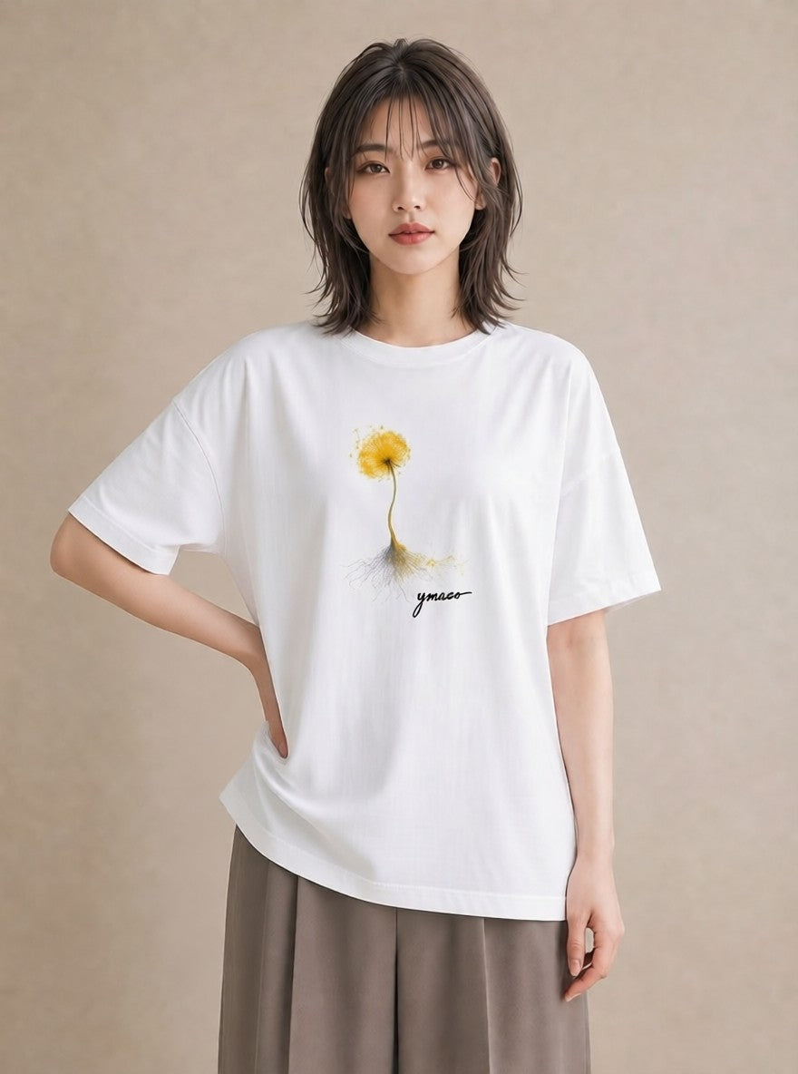 グラフィックTシャツ レディース たんぽぽ 花 花柄 イラスト ヴィンテージ風 誕生日プレゼント 綿100 白T