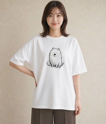 グラフィックTシャツ レディース サモエド 犬 いぬ イラスト カジュアル おしゃれギフト 社会人 白T