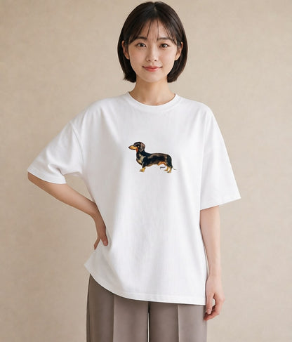 半袖Tシャツ レディース ミニチュアダックスフンド 犬 いぬ イラスト モード ルームウェア ギフト 白T