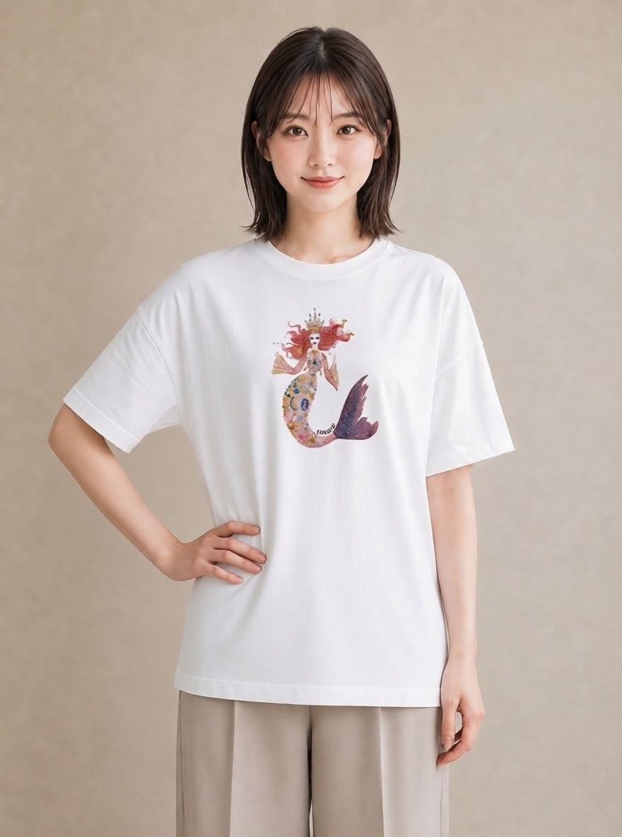 Tシャツ レディース 人魚 海の生き物 海 イラスト シンプル ミセス 春コーデ 白T