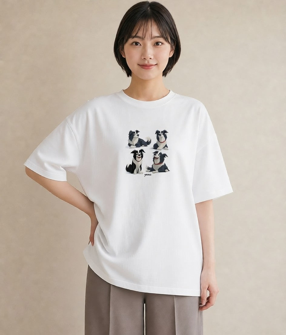 グラフィックTシャツ レディース ボーダーコリー 犬 いぬ イラスト 北欧風 カフェ服 クリスマス 白T