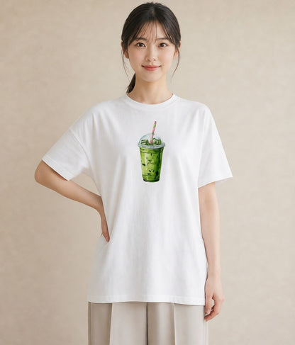 デザインTシャツ レディース 抹茶 食べ物 フード イラスト 抜け感 ラフ レイヤード 白T