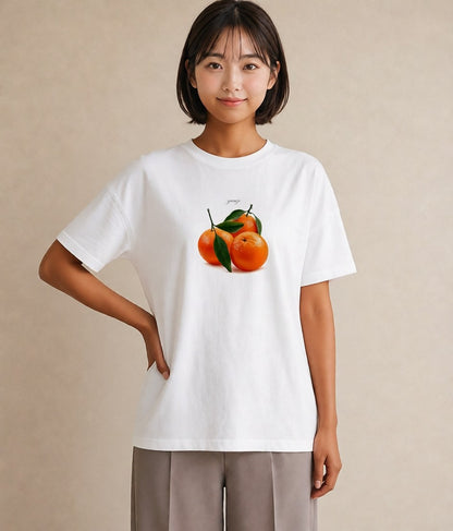 グラフィックTシャツ レディース みかん 食べ物 フード イラスト きれいめカジュアル 通勤 在宅 白T