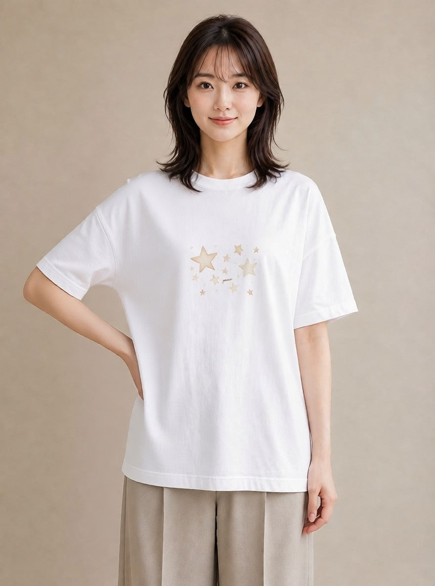 Tシャツ レディース 天秤座 星空 宇宙 イラスト モード ペアコーデ 秋コーデ 白T