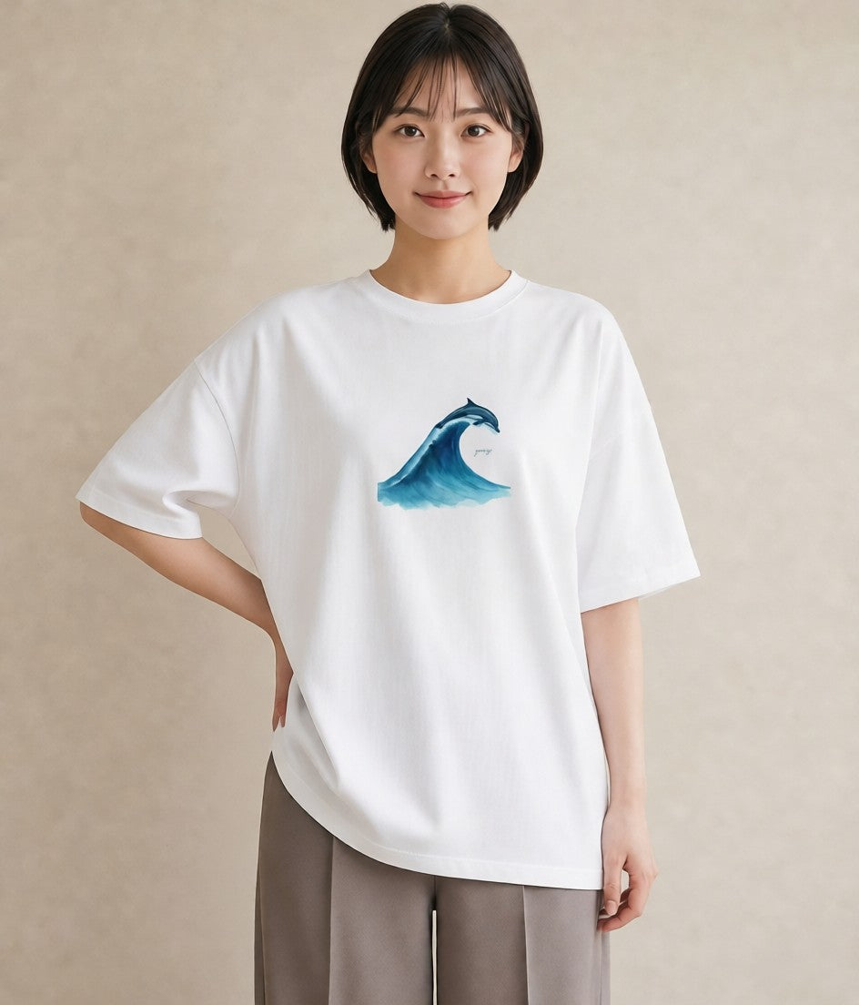 デザインTシャツ レディース 波 星空 宇宙 イラスト 淡色 カフェ巡り 女子会 白T