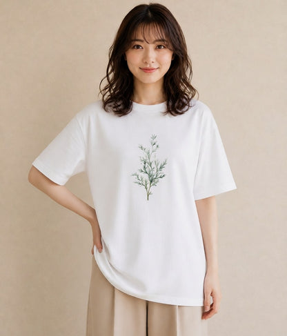 グラフィックTシャツ レディース ハーブ 植物 ボタニカル イラスト 線画 休日 ペアコーデ 白T