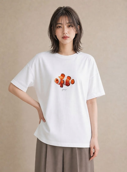 半袖Tシャツ レディース らんちゅう ペット 動物 イラスト 韓国風 カジュアルコーデ 買い物 白T