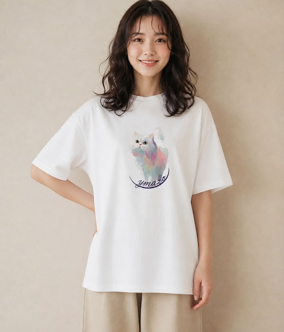 デザインTシャツ レディース 三毛猫 みけねこ 三毛 猫 ねこ イラスト シンプル ペアコーデ 秋コーデ 白T