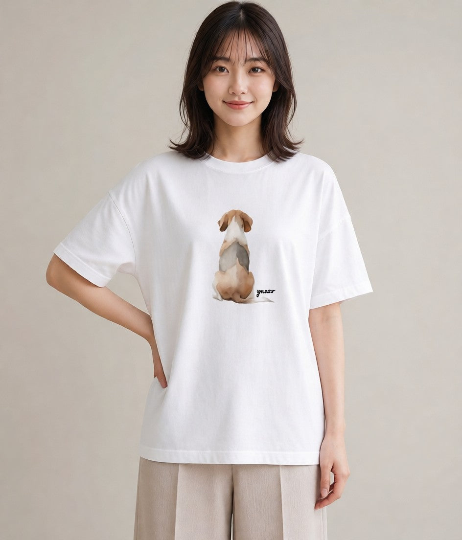Tシャツ レディース ビーグル 犬 いぬ イラスト 手描き風 ミセス 春コーデ 白T