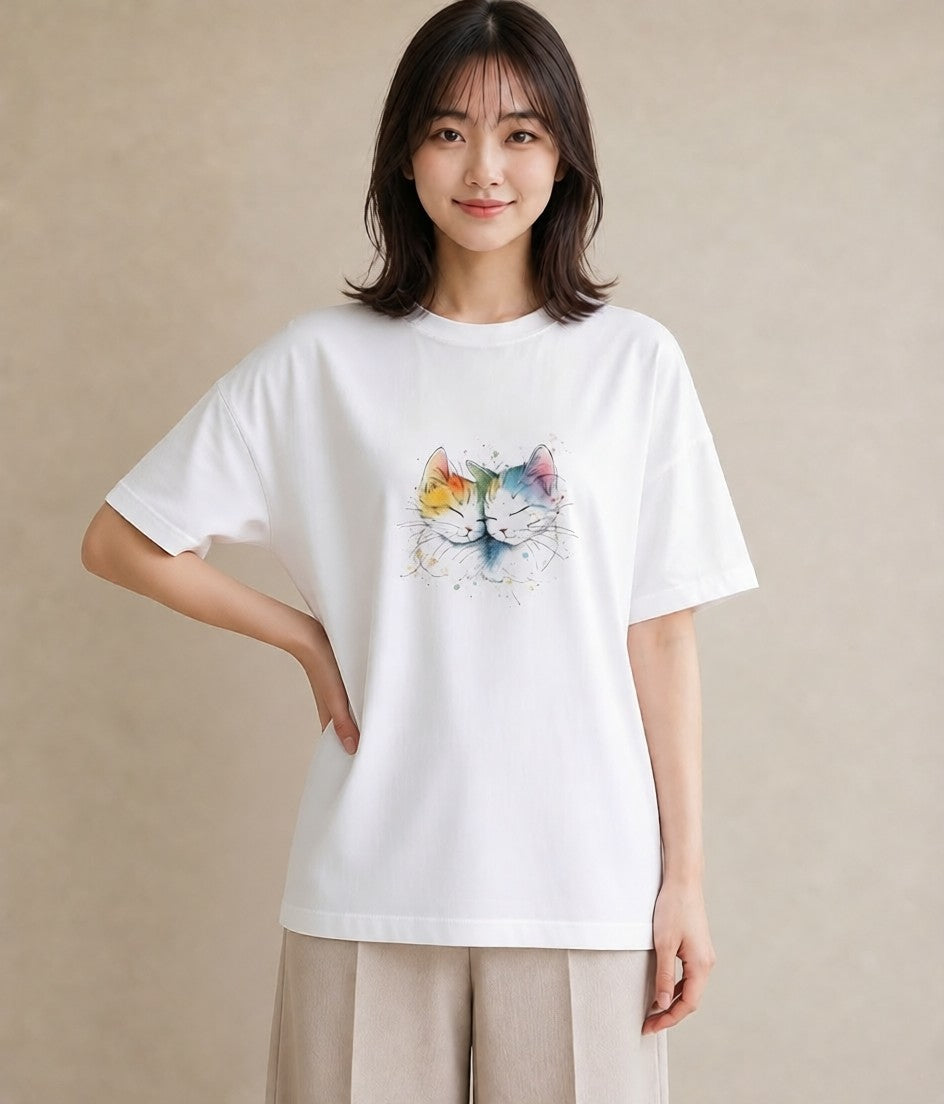 Tシャツ レディース 猫好き 猫 ねこ イラスト 友達ギフト 部屋着 白T