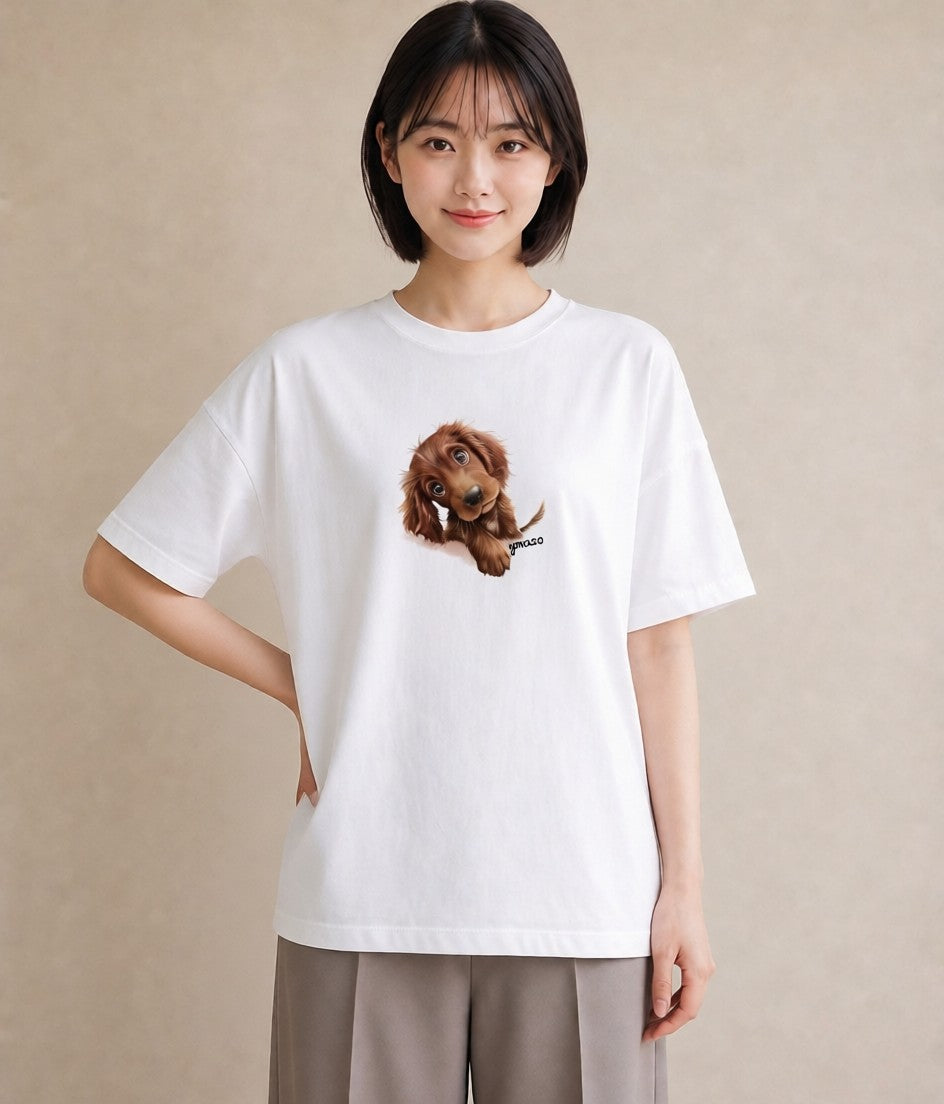 プリントTシャツ レディース 犬 いぬ イラスト 手描き風 誕生日プレゼント 綿100 白T