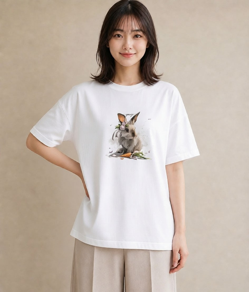 半袖Tシャツ レディース ネザーランドドワーフ ペット 動物 イラスト シンプル 友達ギフト 部屋着 白T