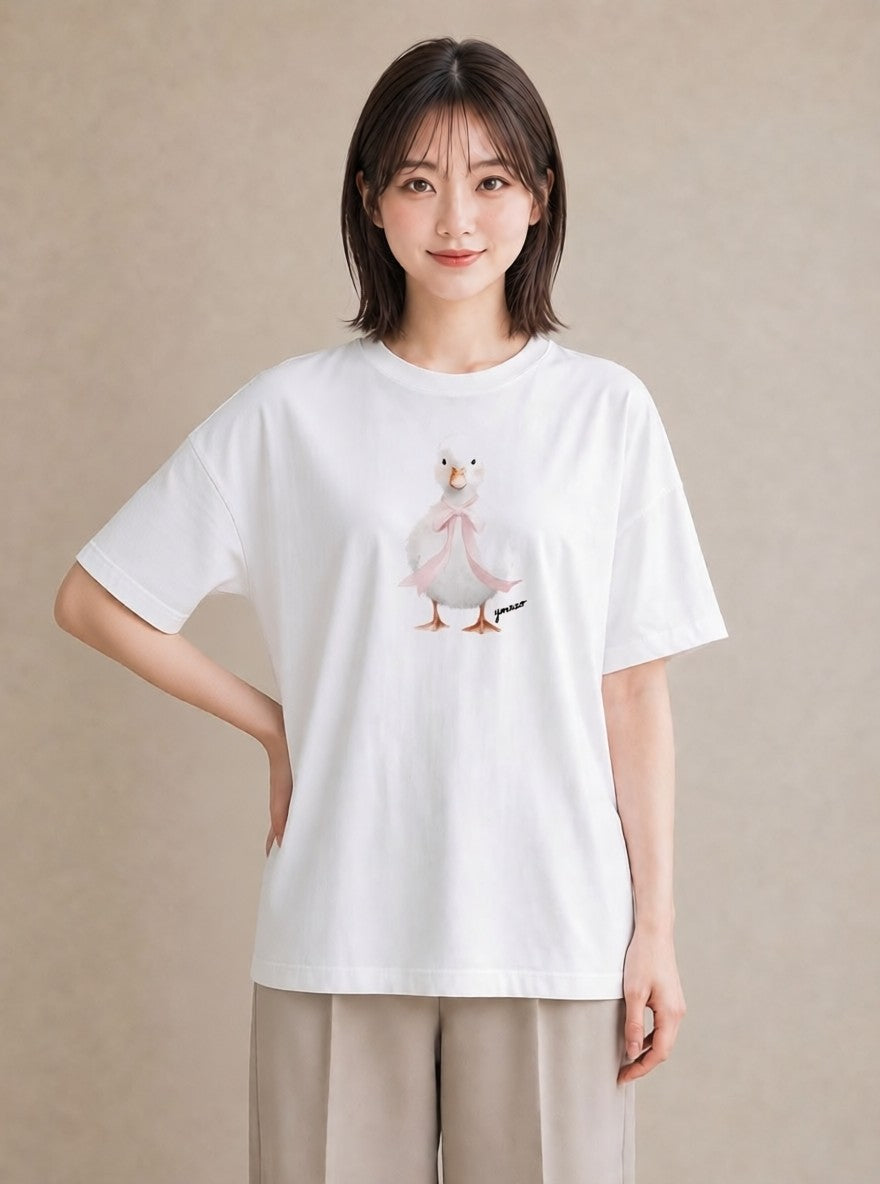 半袖Tシャツ レディース 白文鳥 ペット 動物 イラスト カフェコーデ ホワイトデー 春服 白T