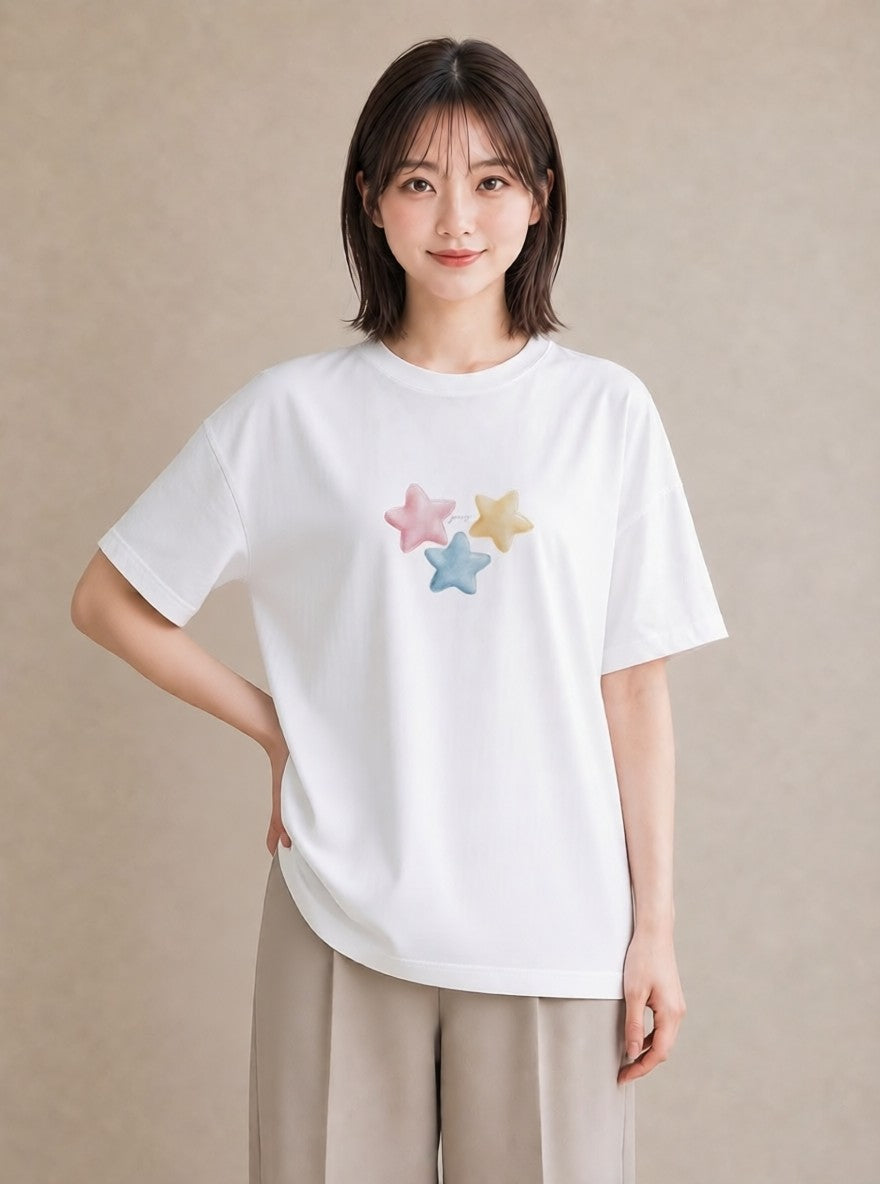 プリントTシャツ レディース 星空 宇宙 イラスト ニュアンス 敬老の日 ホワイトデー 白T