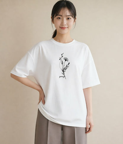 Tシャツ レディース 小花 花 フラワー イラスト カジュアル 女性 旅行用 白T