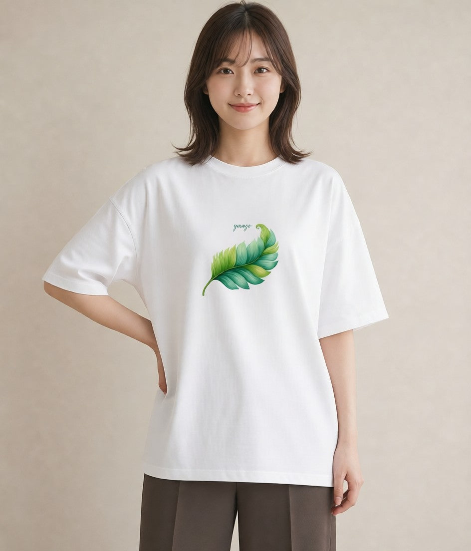 Tシャツ レディース 新緑 植物 ボタニカル イラスト アート風 春コーデ 姉妹 白T