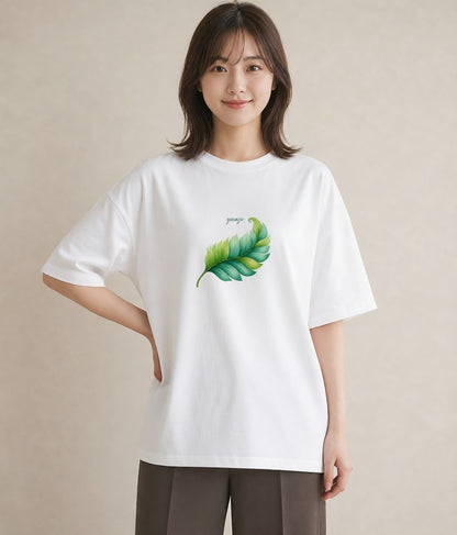 Tシャツ レディース 新緑 植物 ボタニカル イラスト アート風 春コーデ 姉妹 白T