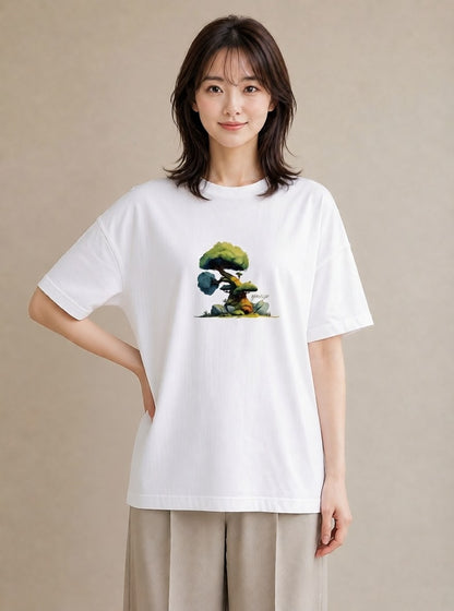 プリントTシャツ レディース 盆栽 植物 ボタニカル イラスト ゆるかわ カジュアルコーデ 買い物 白T