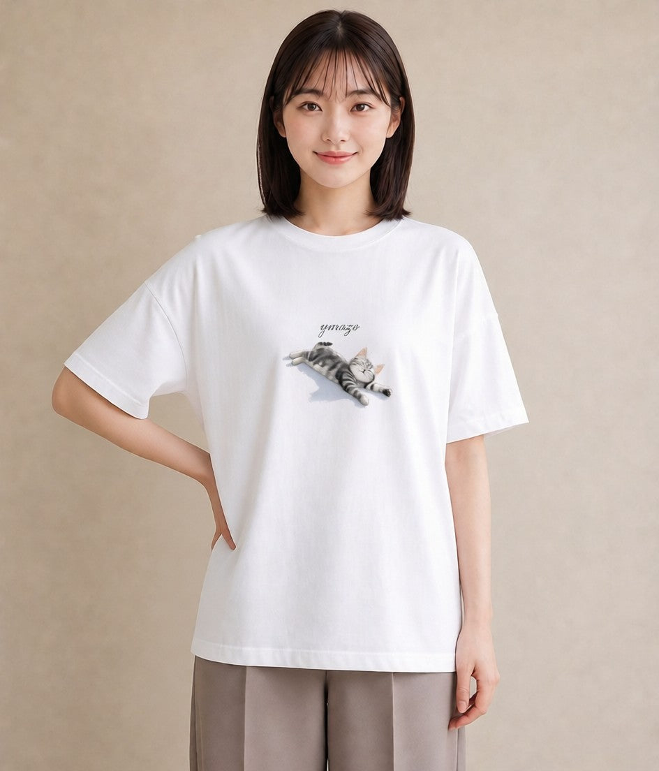 デザインTシャツ レディース 肉球 猫 ねこ イラスト カフェ巡り 女子会 白T
