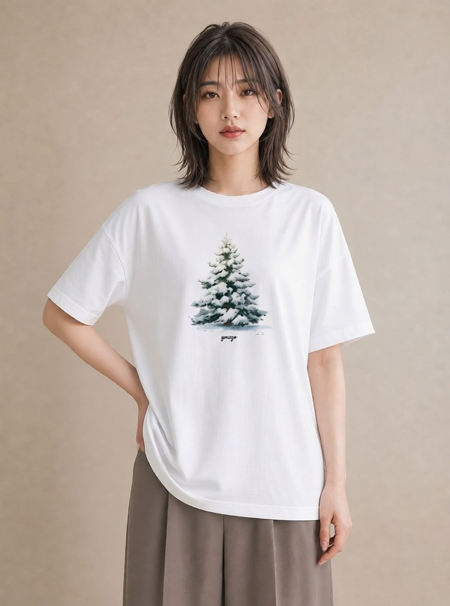 Tシャツ レディース 雪 星空 宇宙 イラスト 個性的 デイリーウェア 休日 白T