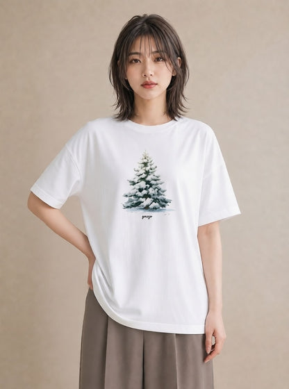 Tシャツ レディース 雪 星空 宇宙 イラスト 個性的 デイリーウェア 休日 白T