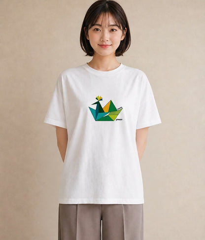 グラフィックTシャツ レディース 折り鶴 折り紙 ナチュラル アンティーク イラスト ニュアンス 送別ギフト 通勤 白T