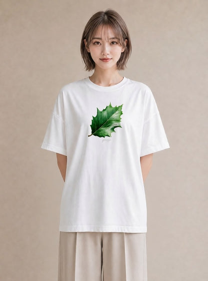 半袖Tシャツ レディース 葉っぱ 植物 ボタニカル イラスト ヴィンテージ風 通学 誕生日プレゼント 白T