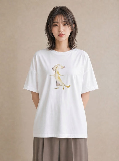 グラフィックTシャツ レディース ミニチュアダックスフンド 犬 いぬ イラスト ニュアンス 秋コーデ おしゃれギフト 白T