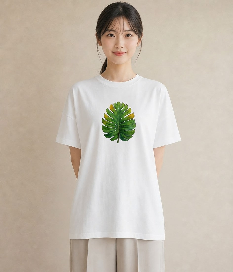 グラフィックTシャツ レディース モンステラ 植物 ボタニカル イラスト 上品 クリスマス 旅行 白T