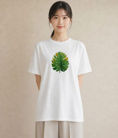 グラフィックTシャツ レディース モンステラ 植物 ボタニカル イラスト 上品 クリスマス 旅行 白T