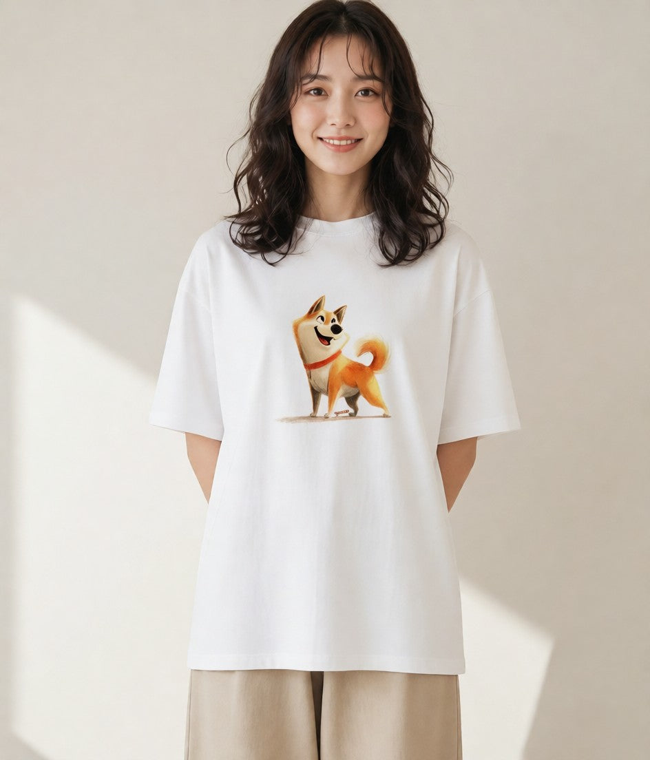 Tシャツ レディース 柴犬 しばいぬ 犬 いぬ イラスト 旅行コーデ 通勤 在宅 白T