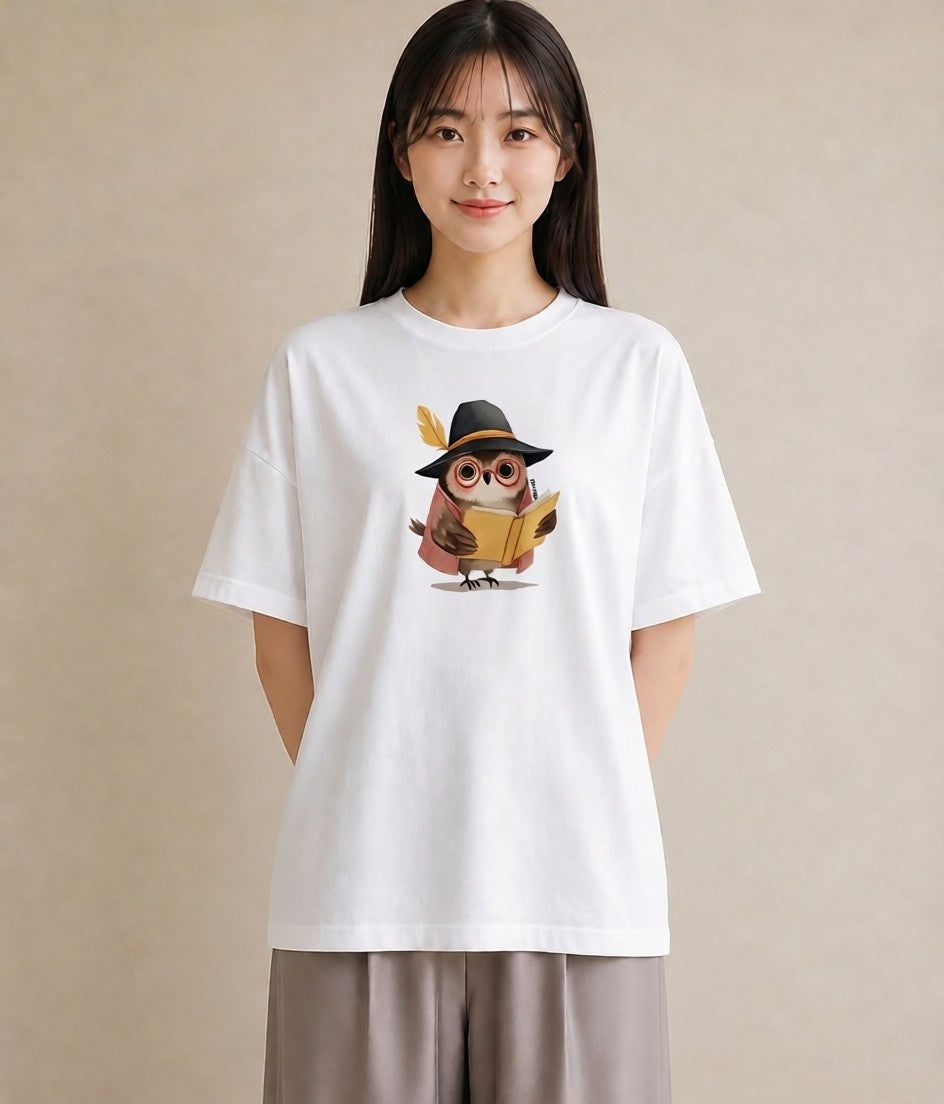 半袖Tシャツ レディース フクロウ 動物 アニマル イラスト 手描き風 クリスマス 旅行 白T