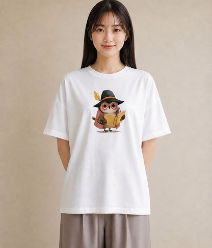 半袖Tシャツ レディース フクロウ 動物 アニマル イラスト 手描き風 クリスマス 旅行 白T