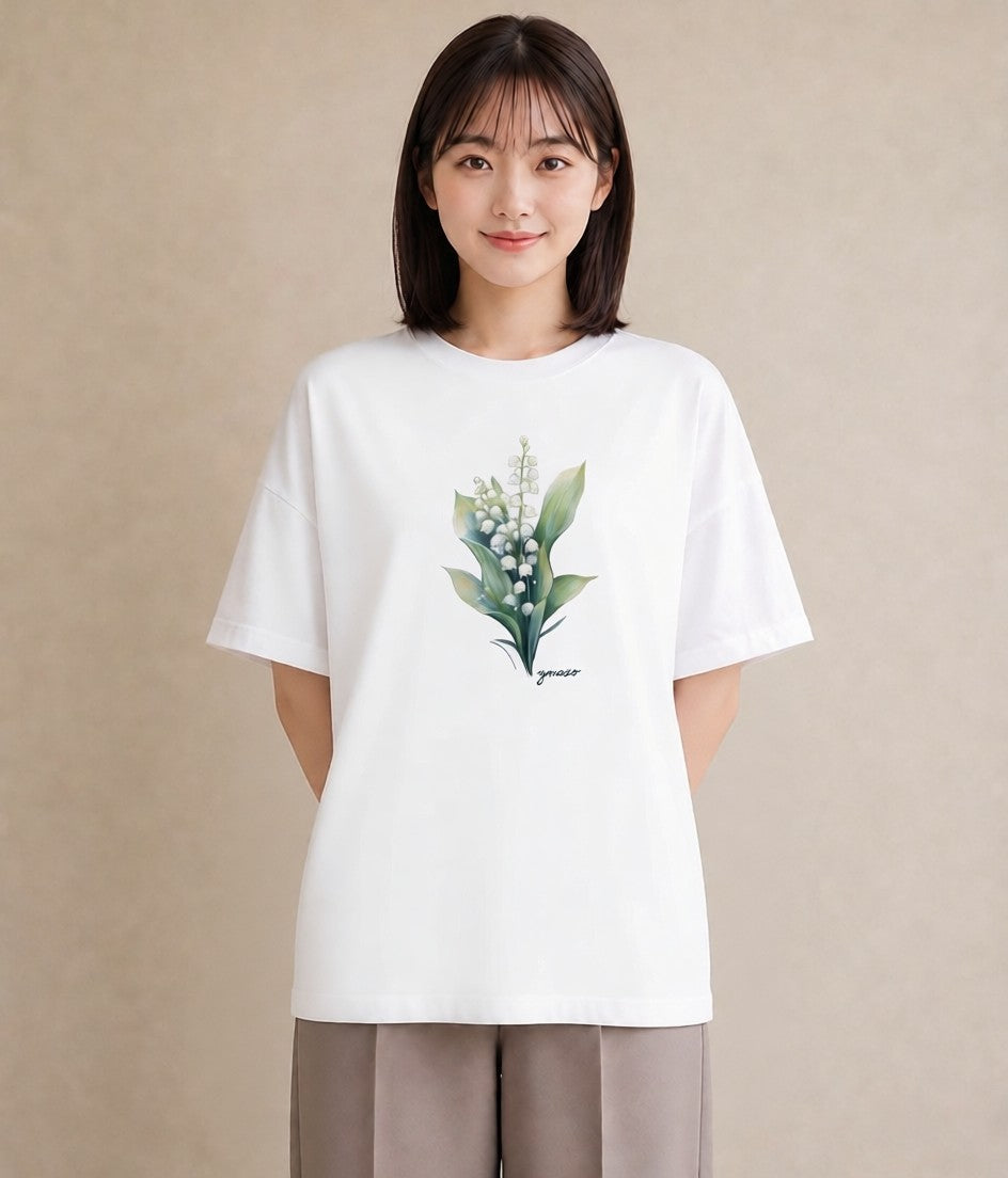 グラフィックTシャツ レディース すずらん 花 花柄 イラスト きれいめ 部屋着 女性向けギフト 白T