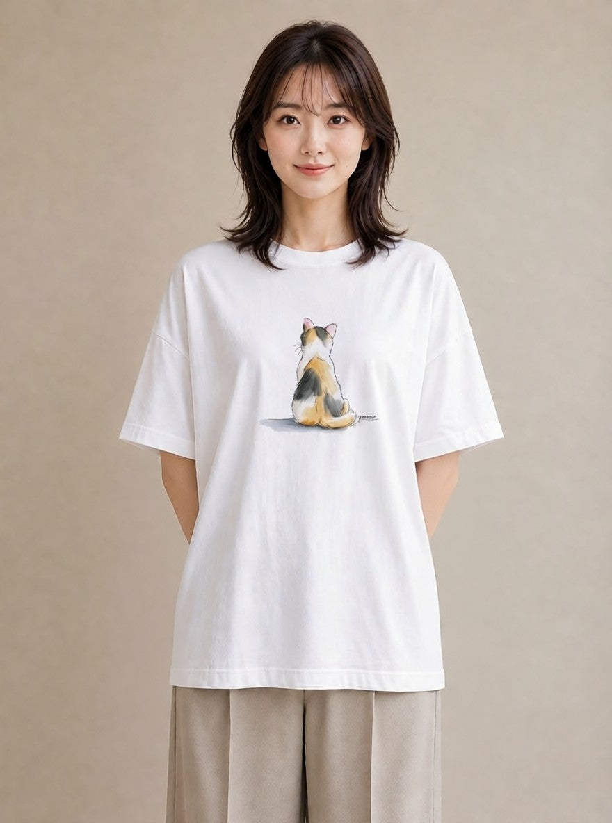 デザインTシャツ レディース サバトラ 猫 ねこ イラスト ゆるコーデ カフェ巡り 女子会 白T