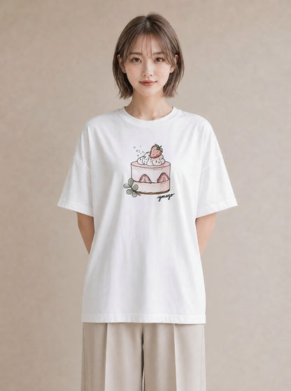 半袖Tシャツ レディース パフェ 食べ物 フード イラスト カフェコーデ クリスマス 旅行 白T